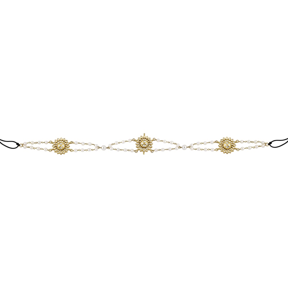 Floral Polki Diamond Sheeshpatti with Pearls & Adjustable Dori